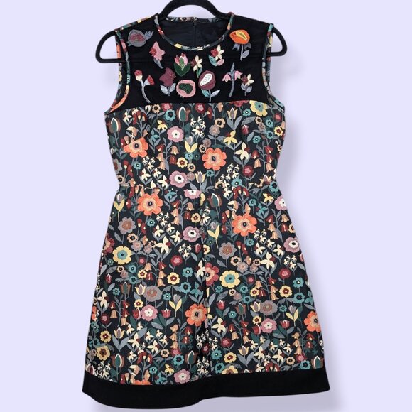 Red Valentino Embroidered Floral A-Line Dress - Picture 4 of 6